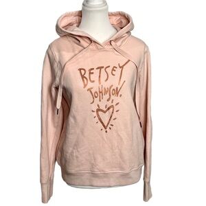 Betsey Johnson Pink Rose Gold Graphic Hoodie Pullover Sweatshirt Size S Casual